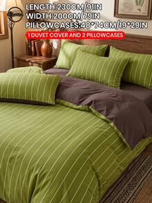 2/3pcs Green Striped Pattern Duvet Cover Set, Bedding Set, Duvet Cover, Comfortable And Breathable, Soft And Cozy, Machine Washable, Room Decor, Bedroom Decor, Dorm, All Season, Suitable For Twin/Full/Queen/King Size Bed, Autumn Home Decor, Duvet Insert Not Included - Multicolor - View 22