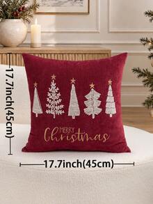 1件裝聖誕紅色聖誕樹刺繡枕套，Merry Christmas枕套，適合室內裝飾、聖誕裝飾，四季通用，不含枕芯 - 紅色 - 查看 4