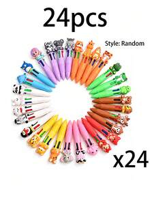 24pcs Animal Themed Solid Color Pen Set, Party Favors, Multicolor Pen Collection, Cute Cartoon 4-In-1 Retractable Pens, Dinosaur, Tiger, Lion And More Designs, Suitable For Holidays, Birthdays, Rewards (Random Assortment) - Multicolor - View 8