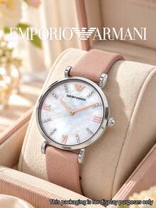 Armani Gianni-T-B Starry Sky Series, Exquisite Mother Of Pearl Dial With Diamond-Studded Roman Numerals, Nude Pink Leather Strap - White - View 2