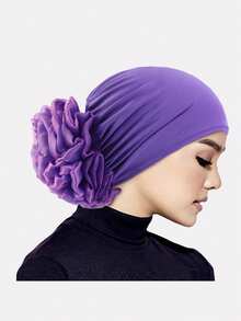 1pc Women's Large Floral Elastic Headwrap Cap, Chemotherapy Hat, Hair Protection Headscarf, Suitable For Daily Wear, Made Of Breathable Polyester Fabric - Solid Color - View 40