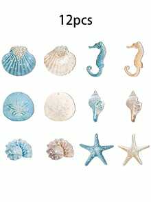 24/12/1pc Set Summer Ocean Theme Decorations, Shells, Seahorse Hanging Ornaments, Ocean Animal Decorative Tree, Suitable For Ocean Theme Party Decor, With Rope Coastal Decorations, Birthday Party Decor - Multicolor - View 10
