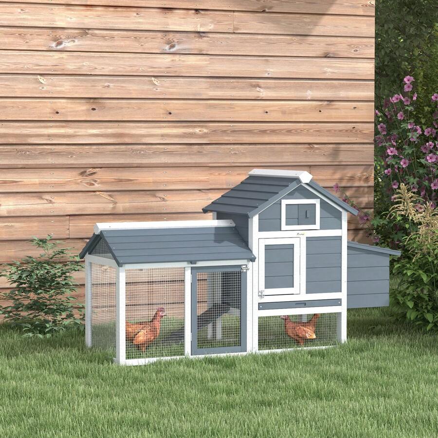 Pollaio Casetta Per Galline Ovaiole In Legno, 151.5x54x87cm, Grigio Scuro - A - View 1