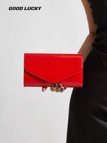 Women's Handbag With Detachable Chain Shoulder Strap, PU Mirror Solid Color Evening One Shoulder Crossbody Bag, Suitable For Weddings, Dates, Birthday Parties, Graduation Proms, Banquets And Other Formal Events. GOOD LUCKY BAG - Red - View 1
