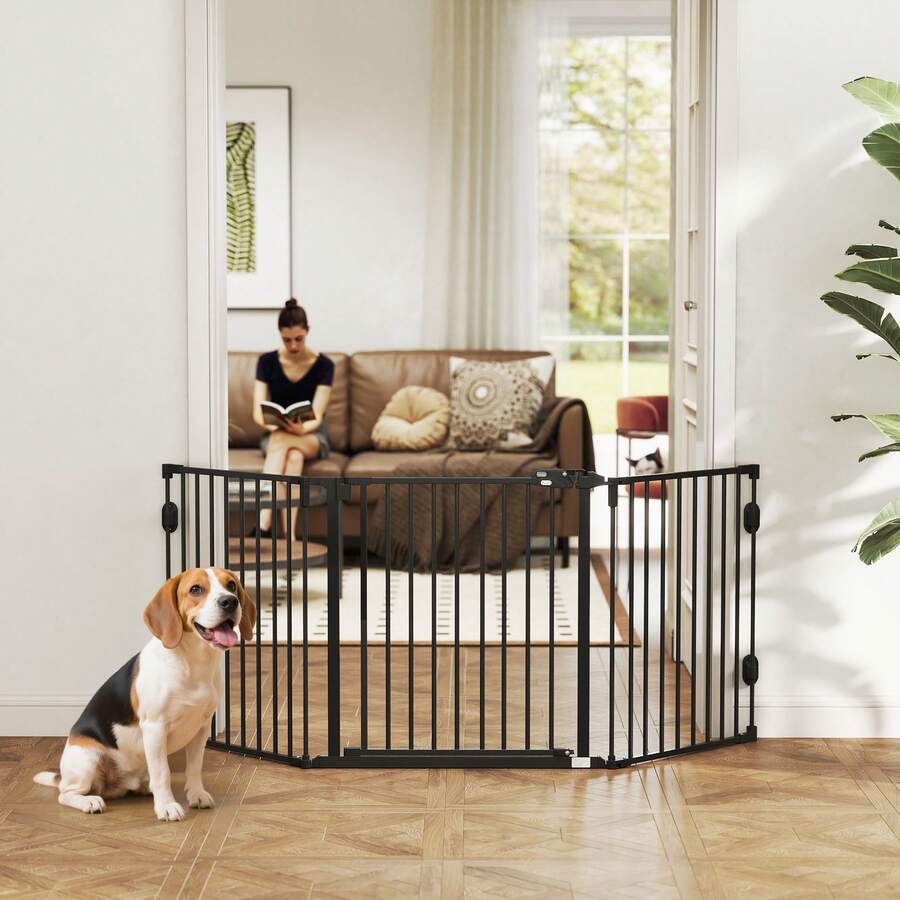 Cancellino Per Cani Pieghevole In Acciaio Con Chiusura Automatica, 202.5x2x76cm, Nero - A - View 1