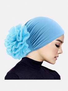 1pc Women's Large Floral Elastic Headwrap Cap, Chemotherapy Hat, Hair Protection Headscarf, Suitable For Daily Wear, Made Of Breathable Polyester Fabric - Solid Color - View 43