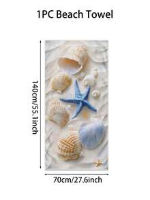 1pc Ultra-Soft Microfiber Absorbent Beach Towel With Starfish & Shell Print, Suitable For Swimming, Vacation, Outdoor Travel & Bathing Summer, Holiday Bathroom Decor Beach Essentials - Multicolor - View 9