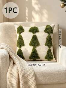 1pc Christmas Tree Theme Pillowcase, Suitable For Living Room Sofa Or Bedroom, Create Holiday Atmosphere; Zipper Closure, Machine Washable; Pillow Insert Not Included - Green - View 6
