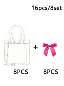 2/8/16pcs Transparent Plastic Gift Bags, Reusable PP Material, With Handle And Bow, Suitable For Wedding, Bridal Shower, Birthday Party, Gender Reveal Party, Small Business And Other Occasions, Mother's Day (Rose Red) - Multicolor - View 9