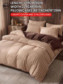 2/3pcs Brown Striped Print Duvet Cover Set, Bedding Set, Comfortable Breathable Duvet Cover, Comfortable, Machine Washable, Bedroom Decor, Dorm Bedding, Suitable For Twin/Full/Queen/King Size Bed, Autumn Home Decor, Duvet Insert Not Included, All Season And Winter Use - Multicolor - View 23