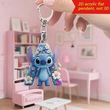 Disney Stitch Letter Embroidered Keychain, 26 'A-Z' Floral Cartoon Pattern Keychains, Suitable For Bags, Keys And Car Keys, Travel Accessories Gift, Cute Floral Keychain Design, Smooth Surface, Keychain, Decorative Keychain, Cartoon Keychain, Christmas Gift, Fan Gift, Holiday Gift, Home Decor, Halloween Gift, Pink Keychain, Fan Gift, Christmas Gift - Multicolor - View 2