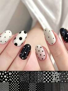 Line And Dot Pattern Nail Art Template, 1 Set. Easy-To-Use Nail Art Stamping Plate, Suitable For DIY Design With Gel Nail Polish. Classic Line And Dot Pattern Reusable Nail Design Template, Suitable For Home And Nail Salons. - Multicolor - View 6