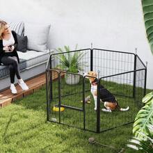 Parc Pour Chien, Enclos Chien 6 Panneaux Modulable Et Pliable, Portable En Acier Avec Porte 80 X 80 Gris - A - View 2