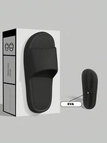 Plus Size 48-49 Men's Striped Casual Home Slippers Summer EVA Soft Sole Couple Vacation Comfortable Open Toe Sandals Daily Indoor Shoes - Black - View 4