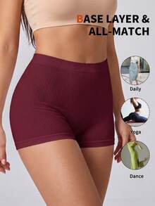 High Waist Breathable Elastic Comfortable Soft Seamless Boys Pants, Minimalist Design Women's Ribbed Underwear - Underwear & Panties Essentials - Burgundy - View 2