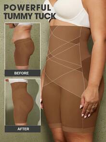 1pc Women's Plus Size Latex Criss-Cross Waist-Cincher High-Waist Control Body Shaper Bottoms - Brown - View 6