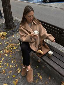 Vuslat Women's Winter Elegant Camel Short Coat, Loose Batwing Sleeve Wool Jacket, Suitable For Daily Commute, Street Style And Christmas - Camel - View 10