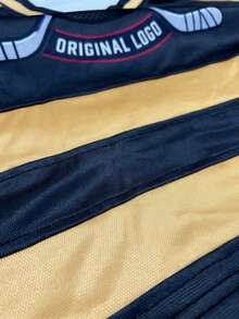 Custom Men's Hockey Jersey, Personalized Team Logo, Name And Number, Long Sleeve Black And Yellow Striped Sports Uniform - Black - View 8
