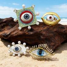 1pc Quirky Eye Ring, Creative Drip Oil Eyeball Knuckle Ring, Vintage Bohemian Style, Travel Vacation Accessory - Multicolor - View 1