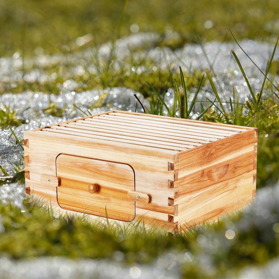Bee Hive Deep Box Starter Kit, 100% Beeswax Coated Natural Fir Wood, Langstroth Beehive Kit With 10 Frames And Foundations, Transparent Acrylic Bee Windows For Beginners And Pro Beekeepers - 10 Frames 7.1 Kg - View 1
