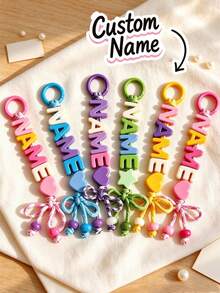 [Custom] 1pc Personalized Acrylic Beaded Keychain, Handmade Nylon Rope, Acrylic Heart/Star Decoration, Birthday Gift, Backpack Charm - Multicolor - View 11