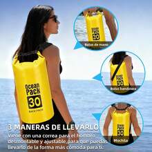Bolsa Seca Impermeable 5L 10L 20L 30L, Mochila a Prueba de Agua para Senderismo, Natación, Kayak y Deportes Acuáticos, Dry Bag con Funda para Teléfono y Correa Ajustable para el Hombro (Verde, 20L), T - Amarillo - Ver 2