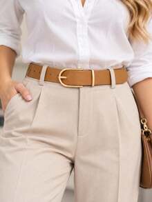 1PC Geometric Buckle Minimalist Solid Color Versatile Waist Belt Suitable For Pants, Skirts, Trench Coats, Coats And Jackets - Camel - View 3