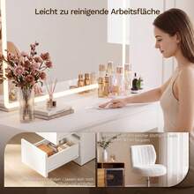 Devoko Vanity Table With Large LED Mirror And Swivel Chair, 115 Cm Makeup Desk With 7 Drawers And Power Outlet, Dressing Table With Makeup Organizer, Table White Matte, Chair White - 查看 7