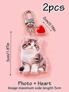 1pc/2pcs Customized Photo/Text Keychain, Personalized Pet Photo Keychain, Customized Acrylic Heart Keychain, Customizable Bag Charm, Wallet Charm - Style C - View 16