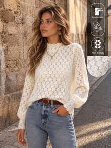 EARO Fashion Women's Long Sleeve Pullover Shirt, High Neck Design, Regular Length, Stylish And Elegant - Apricot - View 5