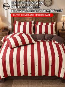 2/3pcs Red Striped Duvet Cover Set, Bow Bedding, Duvet Cover, Comfortable, Breathable, Comfortable, Machine Washable, Room Decor, Bedroom Decor, Dorm Bedding, Suitable For All Seasons, Fits Single/Double/Queen/King, Autumn Home Decor, Duvet Insert Not Included - Multicolor - View 11