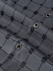 Men's Fashionable Casual Plaid Print Long Sleeve Dress Shirt - Dark Grey - View 6