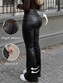 MYOURSA Women's Solid Color Casual Versatile Daily Wear Flare Leg Pants - Black - View 2