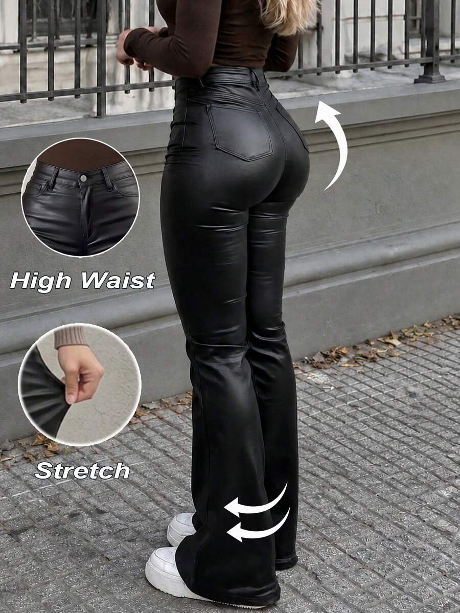 MYOURSA Women's Solid Color Casual Versatile Daily Wear Flare Leg Pants