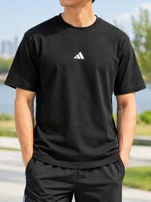 Adidas Men's Sports T-Shirt & Tank Top M SL SJ T Round Neck Casual Running Short Sleeve JE9024 - Black - View 2