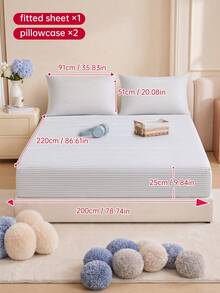 HONEYMOON 2/3pcs Striped Print Bed Sheet Set (1 Bed Sheet + 1/2 Pillowcases), Soft And Breathable, Elastic Mattress Cover, Fits T F Q K All Sizes, 9-12 Inch Deep Pocket, Wrinkle-Resistant, Machine Washable, Suitable For Home And School Dorms - Multicolor - View 25