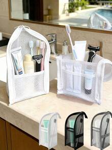 1pc/2pcs/3pcs Travel Toiletry Bag, Upright Hanging Toiletry Bag, Portable Mesh Storage Bag; Features Multi-Layer Compartment Structure Including Elastic Straps, Mesh Pockets, Main Compartment, Etc. Toothbrush, Toothpaste, Razor Can Be Securely Fixed With Elastic Straps To Prevent Rolling And Bumping Inside The Bag. Shampoo, Makeup Brushes, Skincare Samples Can Be Organized And Easily Visible. Suitable For Business Travelers And Travel Enthusiasts Who Frequently Face Small Hotel Washbasins, Cluttered Bottles, And Difficulty Finding Toiletries - Multicolor - View 2