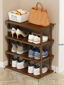 1pc Multi-Layer Elegant Bamboo Shoe Rack, Classic Bamboo Shoe Rack, Natural Wood Grain Texture, Space-Saving, Easy To Assemble, Suitable For Dorm, Hallway And Kitchen. Stylish Square Storage Rack, Can Store Sneakers, High Heels And Stilettos. - Multicolor - View 4