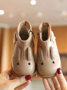 Cute Rabbit Girls' Ankle Boots, Soft Leather Comfortable Side Zipper, Adorable Design, Baby Autumn/Winter Versatile Leather Boots - Khaki - View 4