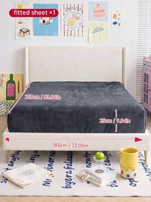 HONEYMOON 1pc Flannel Fitted Sheet, Warm And Breathable Mattress Protector, Elastic Mattress Cover, 9-12 Inch/25cm Deep Pocket, Wrinkle-Resistant, Suitable For T F Q K All Sizes, Machine Washable, Suitable For Home And School Dorm - Dark Gray-blue - View 25