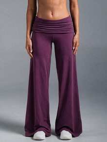 Women's Autumn/Winter Solid Color Ruched High Waist Wide Leg Pants, Draped Casual Loose Long Pants, Y2K Style, Versatile Everyday Bottoms - Purple Wisdom - View 6