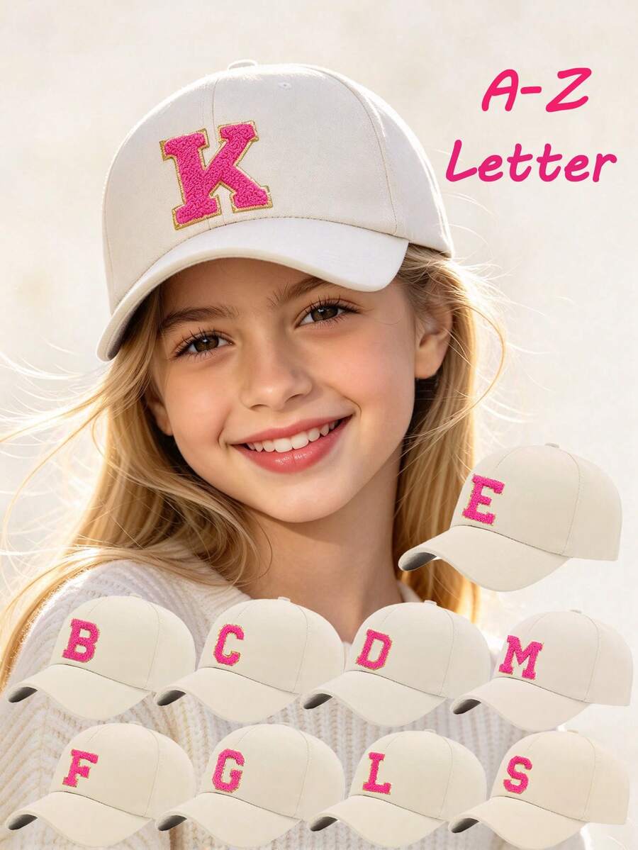 1pc Kids' Hip Hop Cap, A-Z Letter Embroidered Baseball Cap, Adjustable Snapback Hat For Boys And Girls, Outdoor Casual Sun Hat