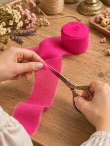 1/3 Roll Chiffon Silk Ribbon, Rose Red & Light Pink, 1.5 Inch X 21 Yards Frayed Edge Tassel Fabric Ribbon, Semi-Transparent Gift Wrapping, Wedding Decor, Bridal Shower, Birthday, Engagement & Mother's Day Craft Supplies - Multicolor - View 4