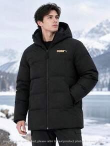 Puma Men's GOLD Down Jacket, Full Zip Hooded Puffy Warm Casual Sport Training Fitness Jacket 694698-01 - Black - View 1