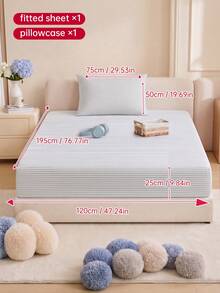 HONEYMOON 2/3pcs Striped Print Bed Sheet Set (1 Bed Sheet + 1/2 Pillowcases), Soft And Breathable, Elastic Mattress Cover, Fits T F Q K All Sizes, 9-12 Inch Deep Pocket, Wrinkle-Resistant, Machine Washable, Suitable For Home And School Dorms - Multicolor - View 30