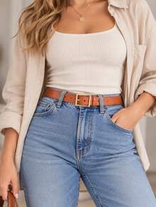 1PC Geometric Buckle Belt Solid Color Minimalist Versatile Casual Waist Belt - Camel - View 3