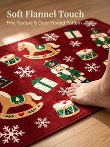 1pc Christmas Nutcracker Flannel Doormat, Red Holiday Floor Mat With Toy Soldier, Rocking Horse, Drum, Gift Box And Snowflake Print, Christmas Home Decor, Christmas Decor, Christmas Decorations, Festive Entryway Rug, Room Decor, Christmas Doorway Mat - Multicolor - View 4