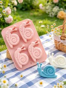 4-Cavity Cute Snail Silicone Baking Mold, Spiral Shell Texture And Antenna Details, One-Piece Mold, Easy Release Soft Silicone, DIY Spring Theme Chocolate Candy Fondant Cake Decoration Jelly, For Baking Enthusiasts And Cute Object Lovers - Multicolor - View 2