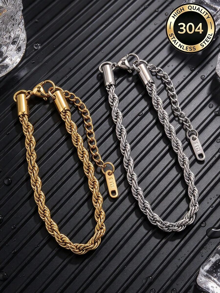 1 Pc 304 Stainless Steel Stylish And Charming Twisted Bracelet-DIY Jewelry Making, Perfect For Women - Chain - View 1