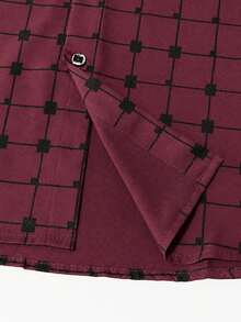 Men's Fashionable Casual Plaid Print Long Sleeve Dress Shirt - Burgundy - View 7